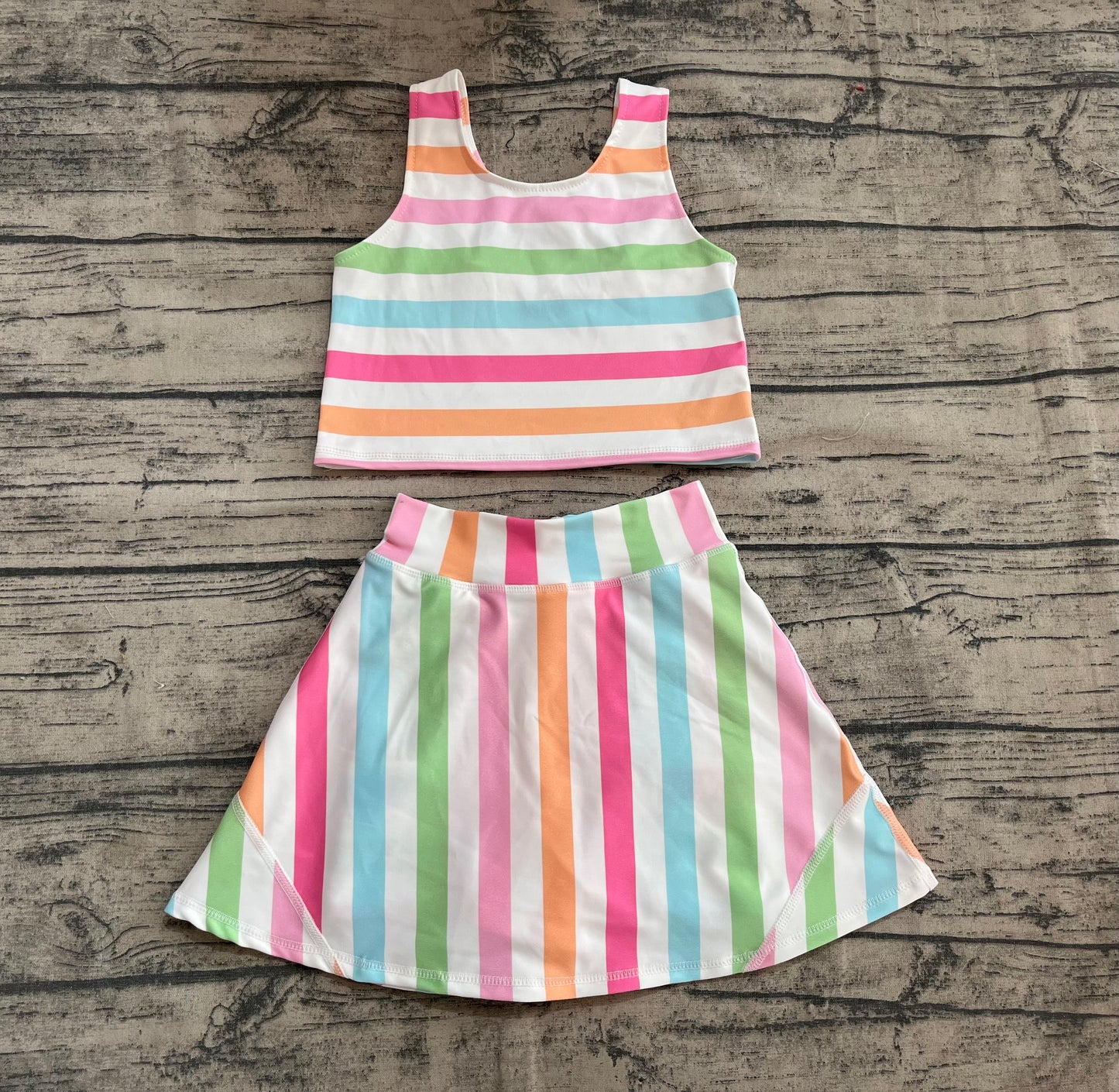 Baby Girl Sleeveless Colorful Stripes Tops Skort Yoga Active Set RTS
