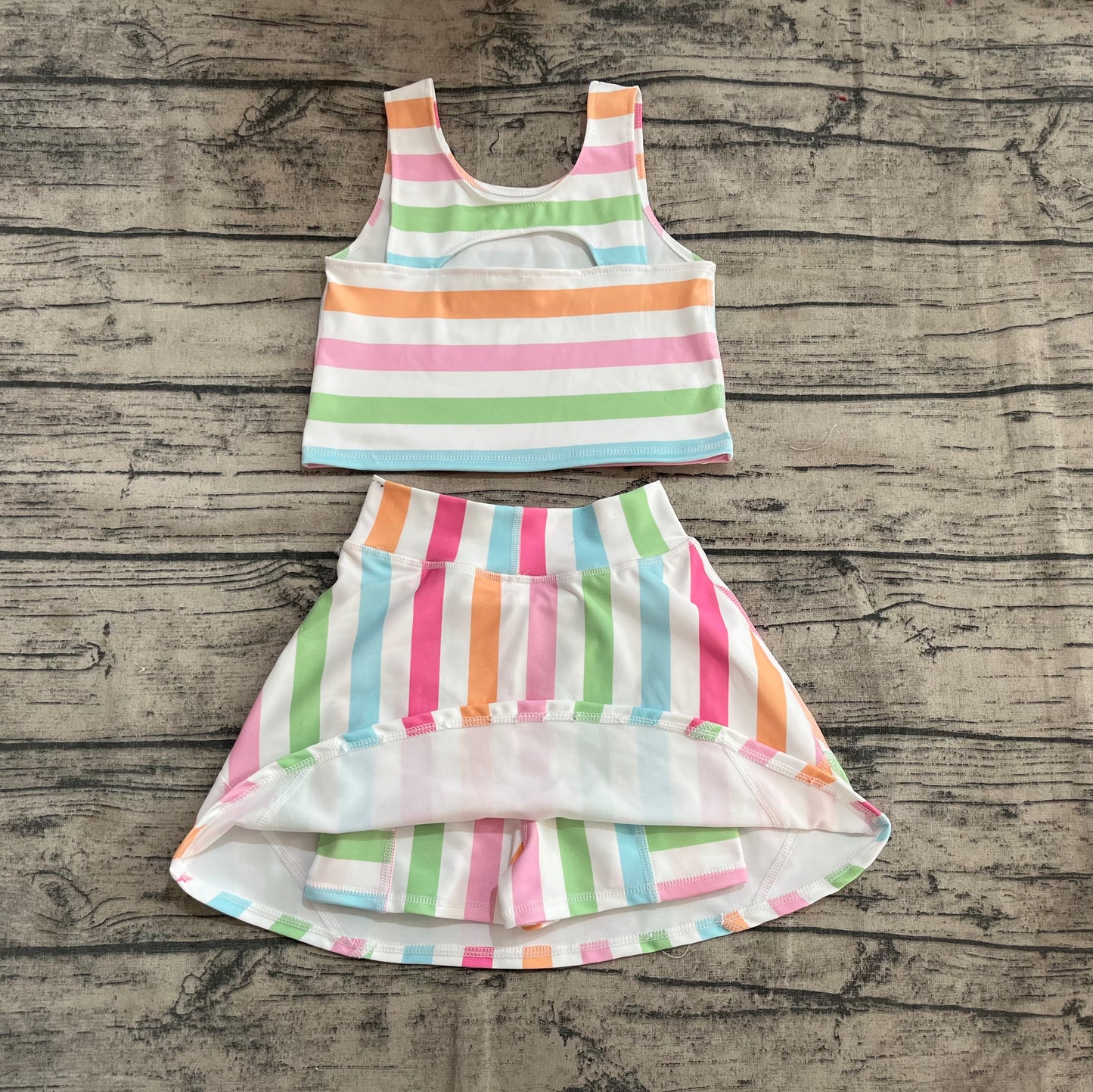 Baby Girl Sleeveless Colorful Stripes Tops Skort Yoga Active Set RTS