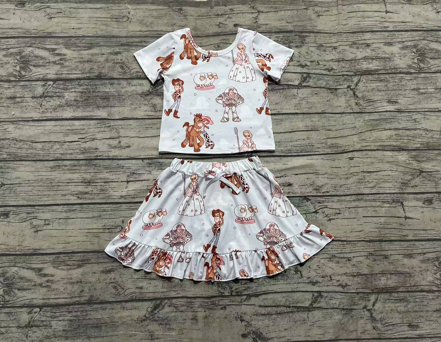 Baby Girl Short Sleeves Cartoon Shirt Skorts Set Clothes RTS