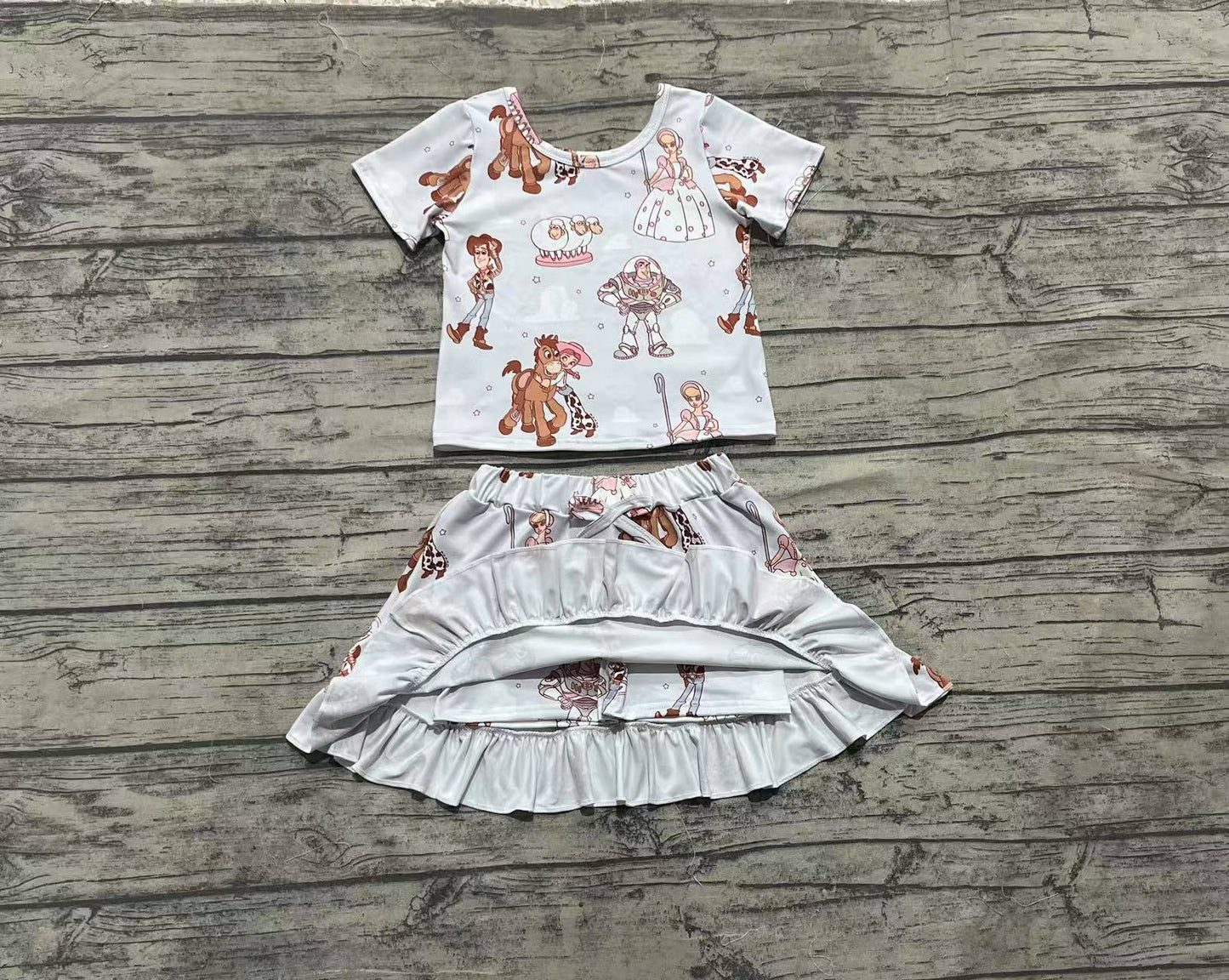 Baby Girl Short Sleeves Cartoon Shirt Skorts Set Clothes RTS