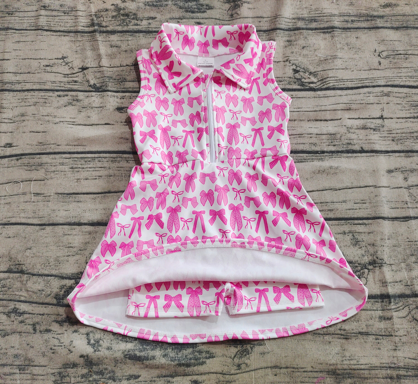 Baby Girl Sleeveless Pink Bows Yoga Active Knee Length Zipper Dress RTS
