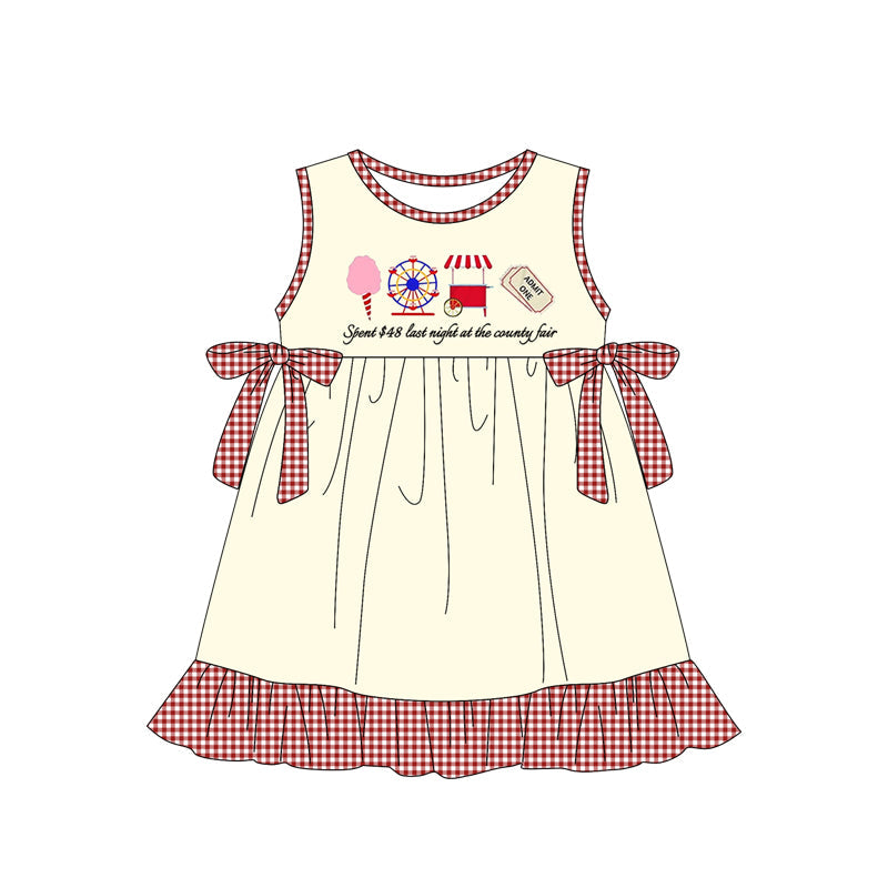 Preorder Baby Girl Sleeveless Red Plaid Bows Ruffle Knee Length Dress ( Moq 5 )