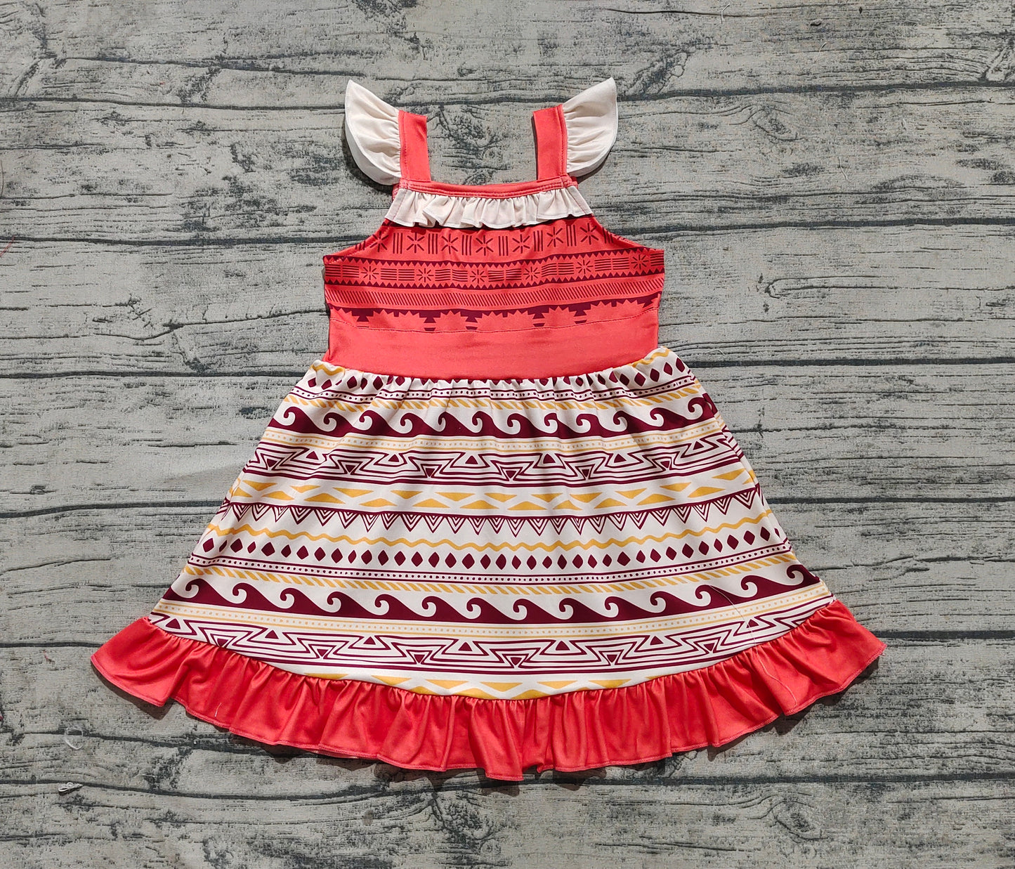 Baby Girl Short Sleeves Aztec Princess Knee Length Dress RTS