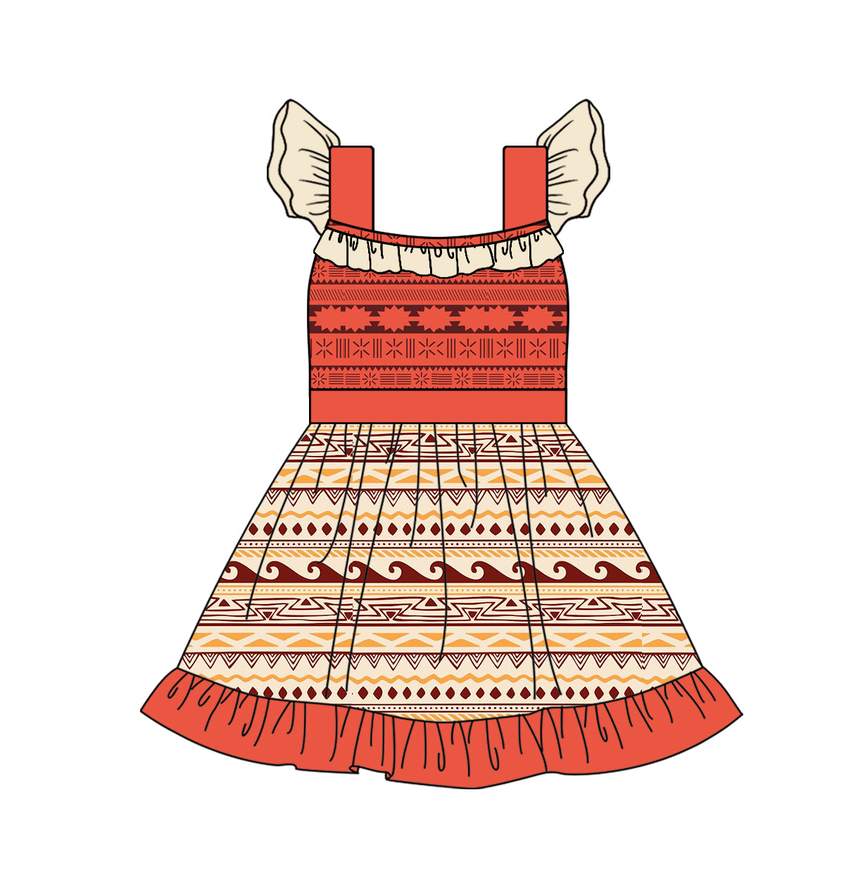 Baby Girl Short Sleeves Aztec Princess Knee Length Dress RTS