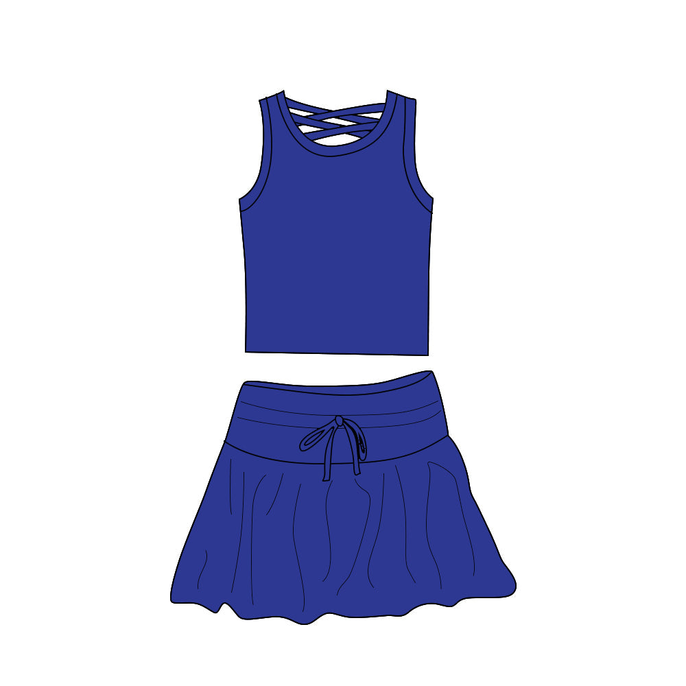 Preorder Baby Girl Sleeveless Tops Skorts Yoga Active Blue Set ( Moq 5 )
