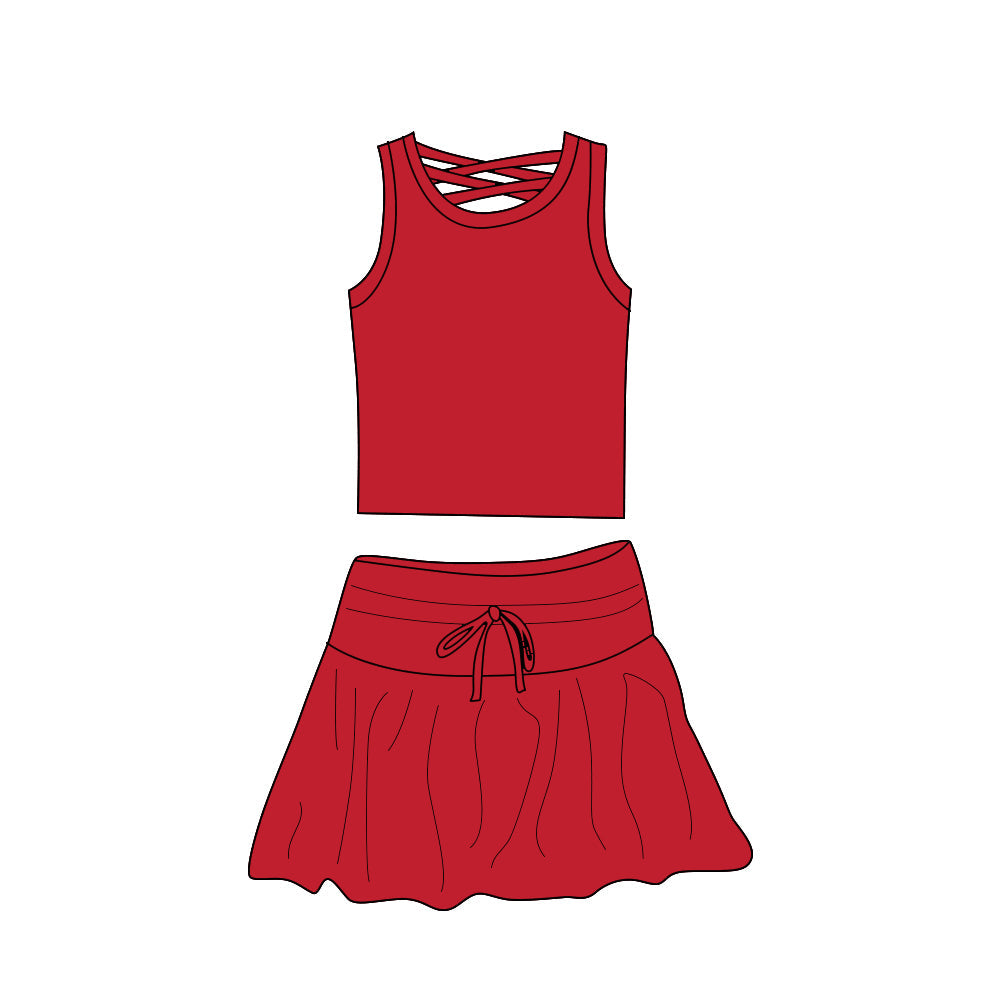 Preorder Baby Girl Sleeveless Tops Skorts Yoga Active Red Set ( Moq 5 )
