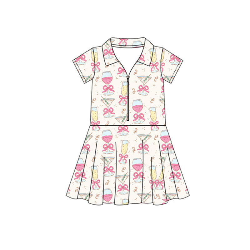 Preorder Baby Girl Short Sleeves Bows Zipper Yoga Active Knee Length Dress ( Moq 5 )