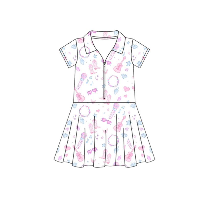 Preorder Baby Girl Short Sleeves Western Boots Yoga Active Zipper Knee Length Dress ( Moq 5 )