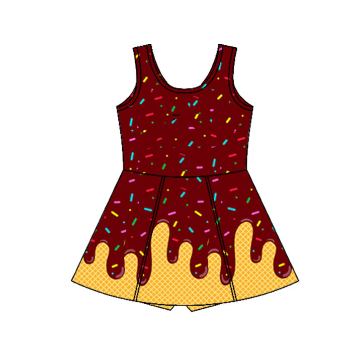 Preorder Baby Girl Cake Yoga Active Knee Length Brown Sleeveless Skort Dress ( Moq 5 )