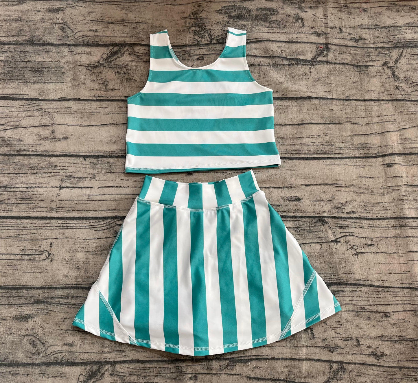 Baby Girl Sleeveless Green Stripes Shirt Skorts Yoga Activewear Set  RTS
