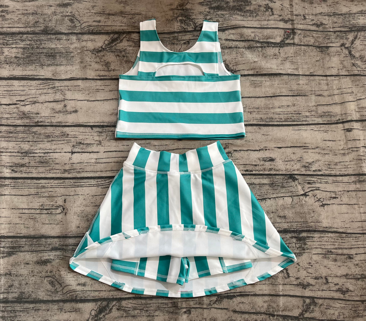 Baby Girl Sleeveless Green Stripes Shirt Skorts Yoga Activewear Set  RTS