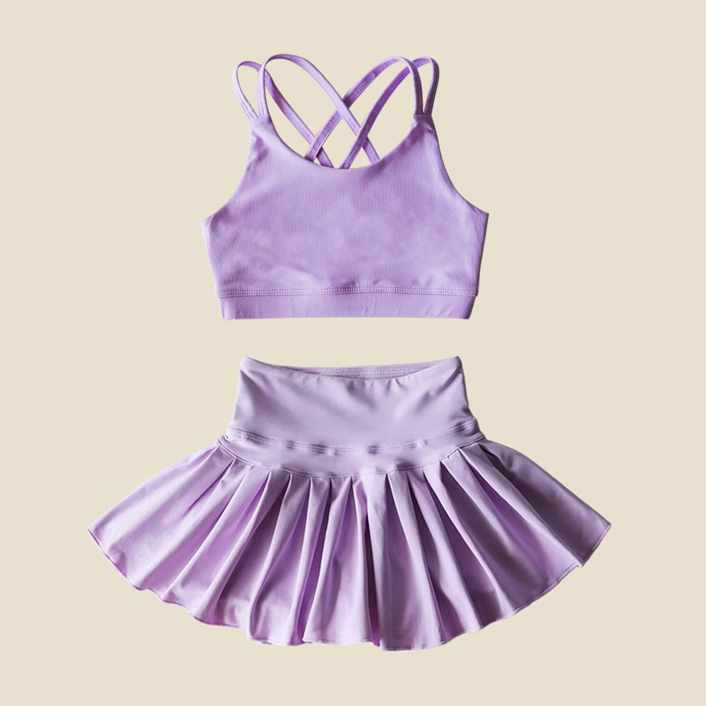 Preorder Baby Girl Lavender Straps Vest Tops Skort Yoga Active Set( Moq 5 )