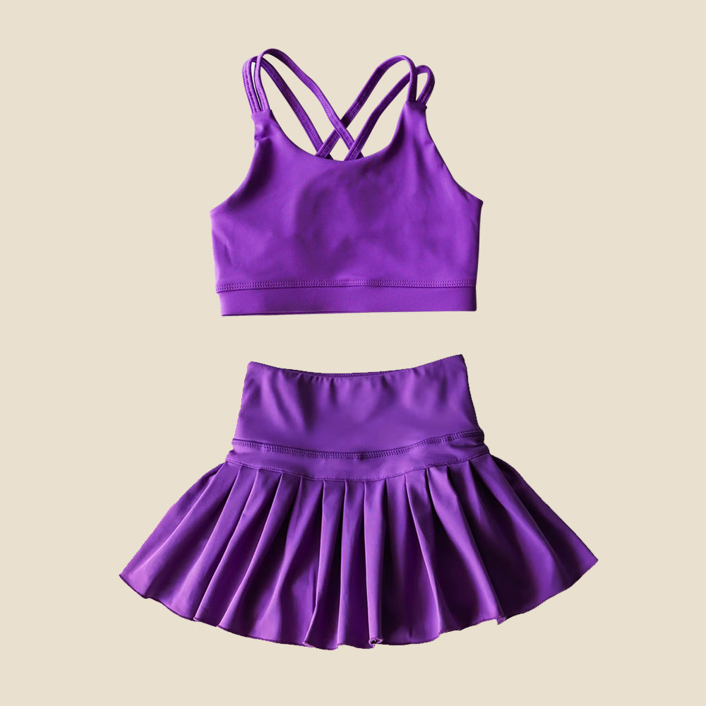 Preorder Baby Girl Purple Straps Vest Tops Skort Yoga Active Set( Moq 5 )