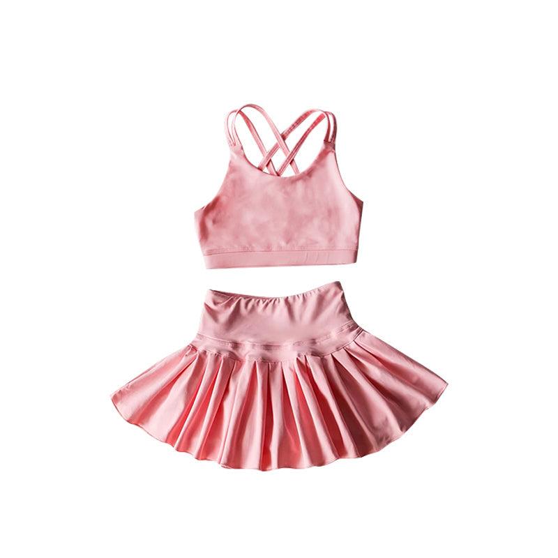 Preorder Baby Girl Pink Straps Vest Tops Skort Yoga Active Set( Moq 5 )