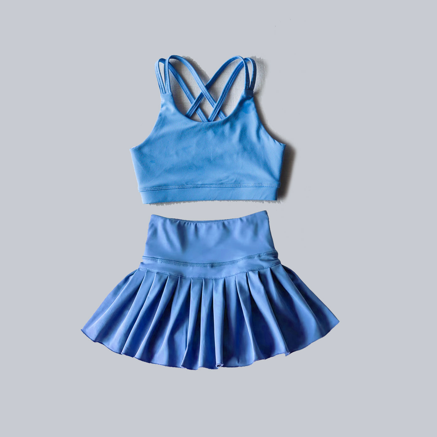 Preorder Baby Girl Blue Straps Vest Tops Skort Yoga Active Set( Moq 5 )