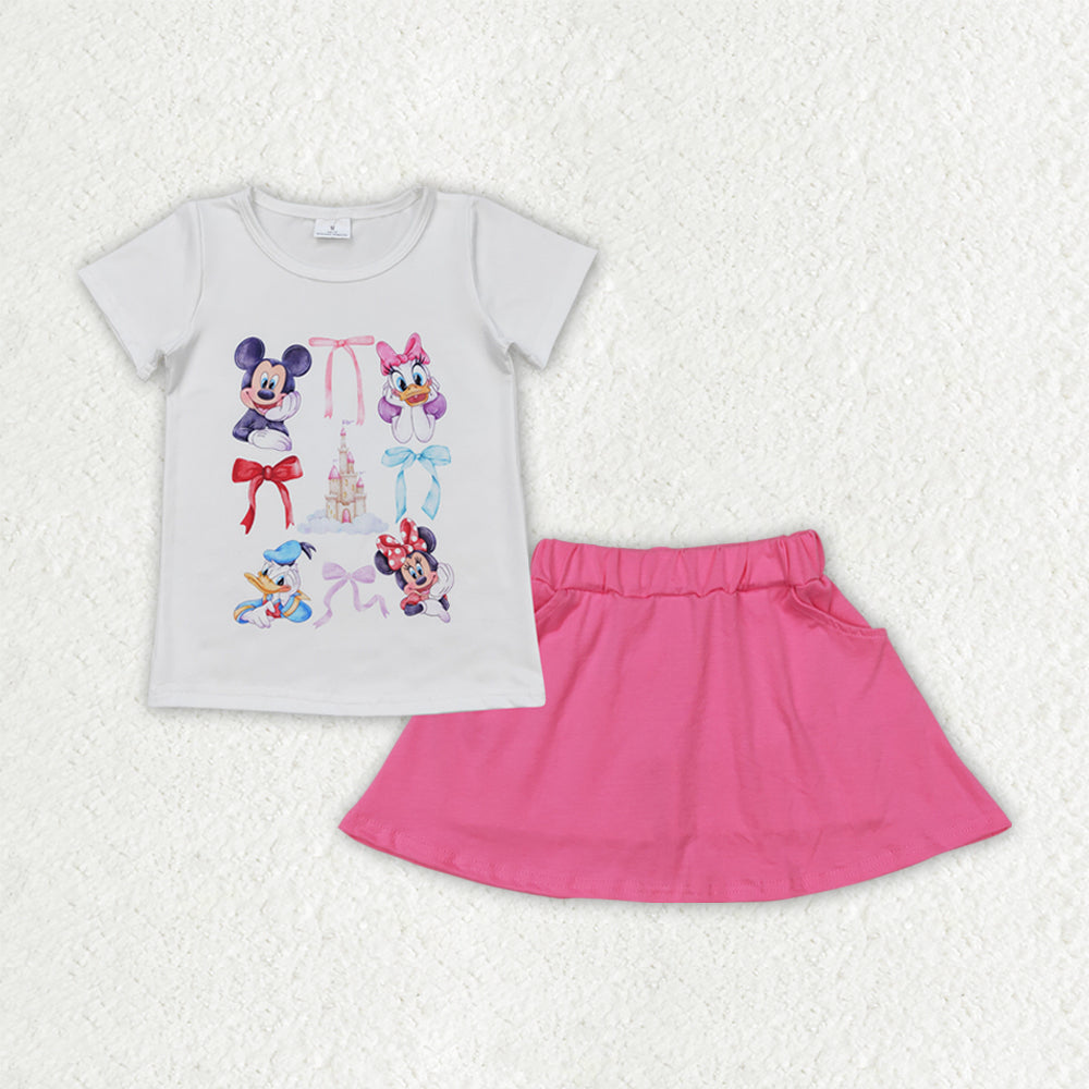 Baby Girl Short Sleeves Mouse Ducks Shirt Pockets Skorts Cartoon Set RTS