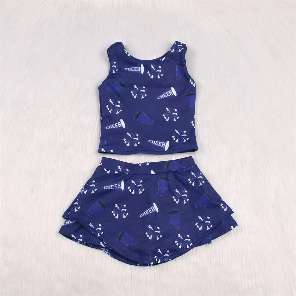 Preorder Baby Girl Sleeveless Cheer Shirt Tops Skorts Yoga Active Navy Set ( Moq 5 )