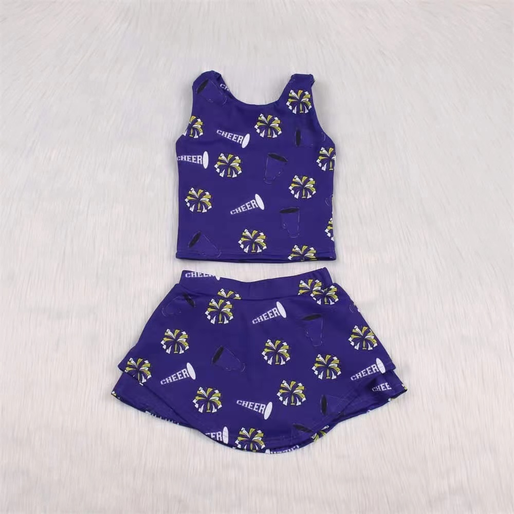 Preorder Baby Girl Sleeveless Cheer Shirt Tops Skorts Yoga Active Purple Set ( Moq 5 )