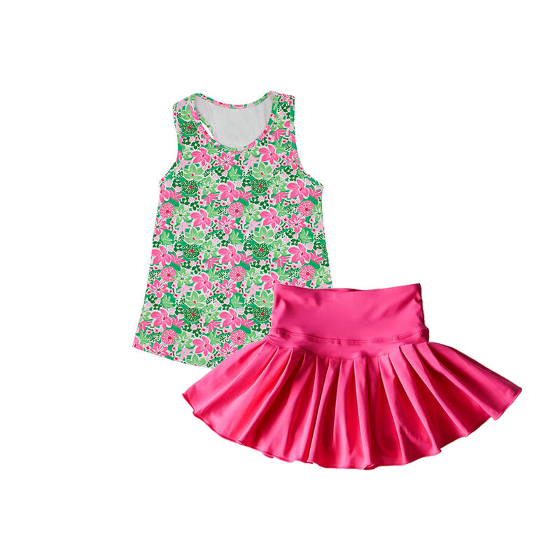 Preorder Baby Girl Sleeveless Flower Tops Skorts Yoga Active Set ( Moq 5 )