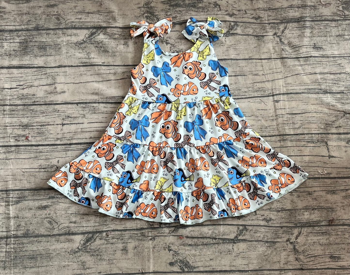 Baby Girl Straps Fish Bows Knee Length Dress RTS