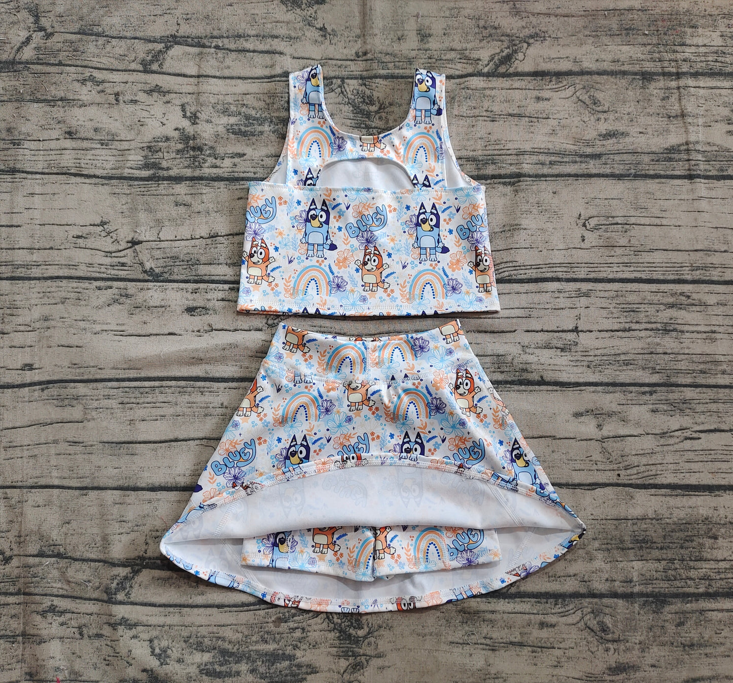 Baby Girl Sleeveless Dogs Rainbow Flower Tops Skort Yoga Active Set RTS