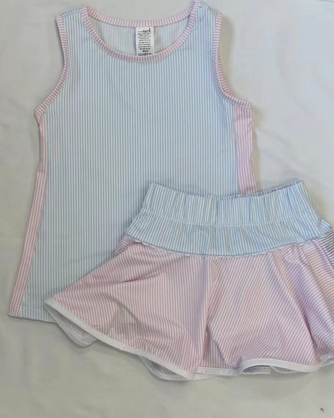 Preorder Baby Girl Sleeveless Stripes Tops Skort Yoga Active Set ( Moq 5 )