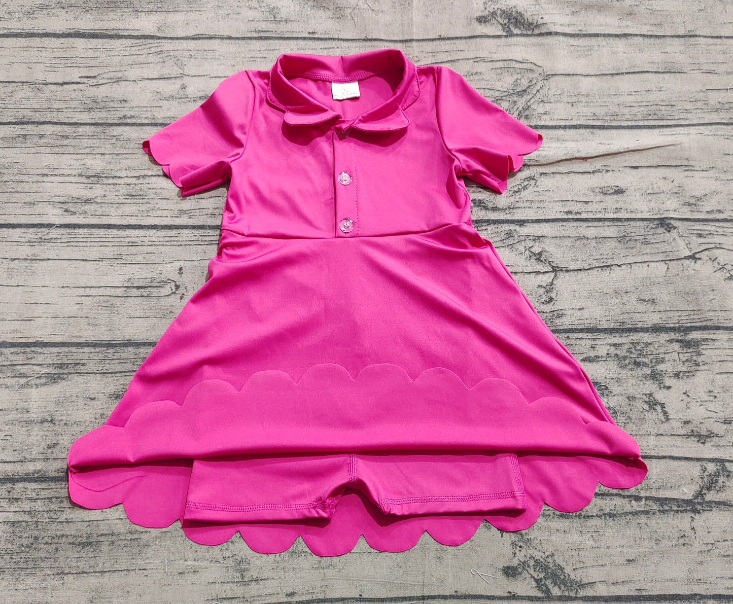 Baby Girl Short Sleeves Buttons Yoga Active Pink Knee Length Dress RTS