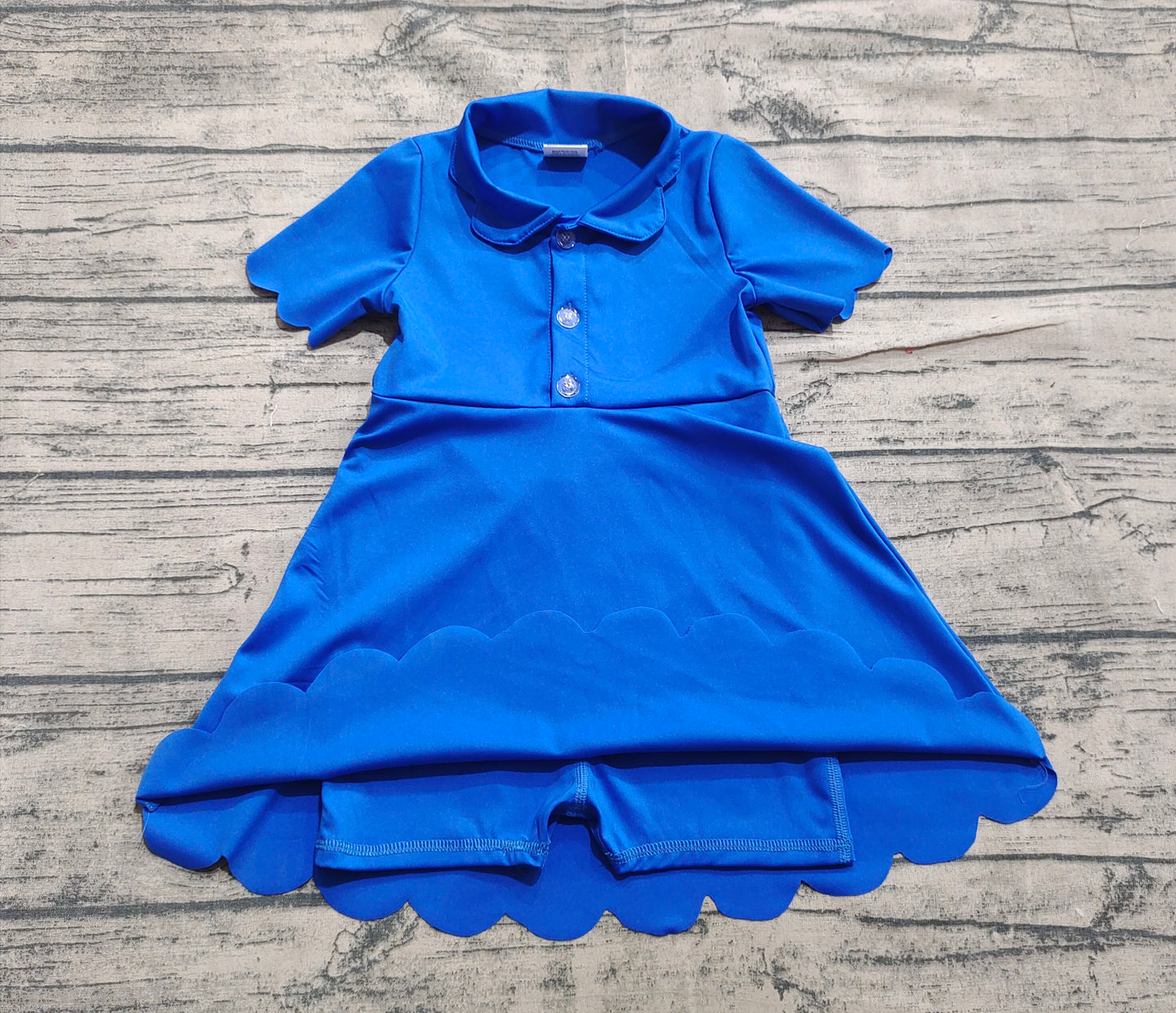Baby Girl Short Sleeves Buttons Yoga Active Blue Knee Length Skort Dress RTS