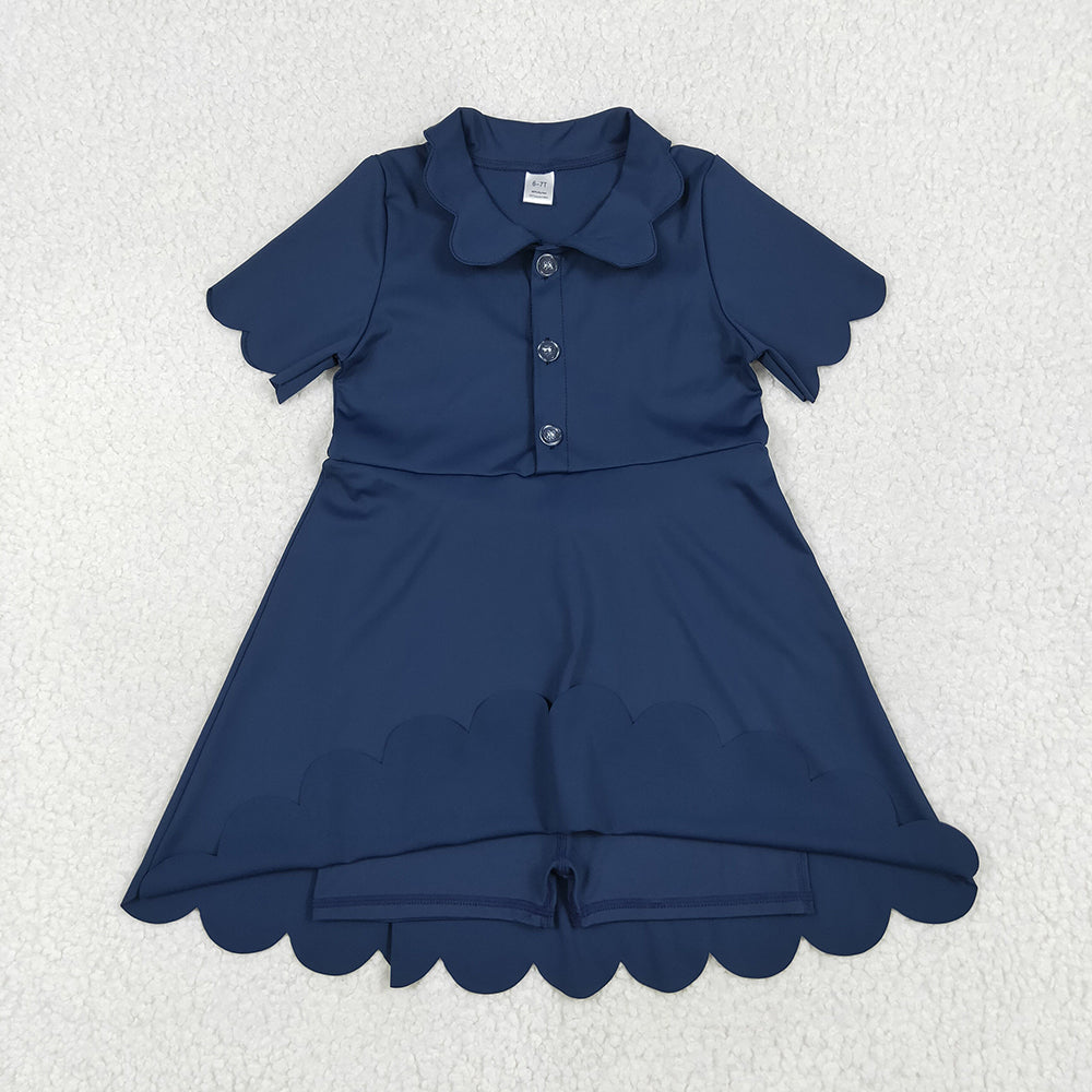 Baby Girl Short Sleeves Buttons Yoga Active Knee Length Dress Sibling Clothes RTS