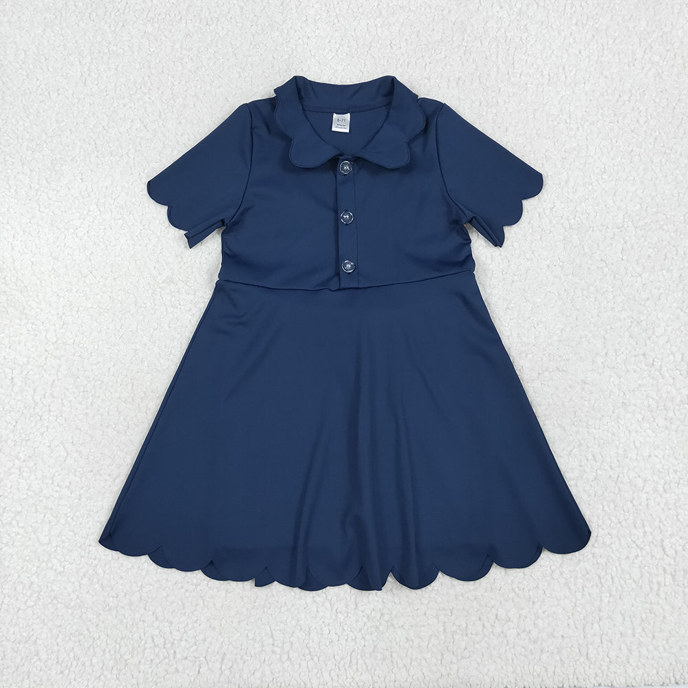 Baby Girl Short Sleeves Buttons Yoga Active Knee Length Dress Sibling Clothes RTS