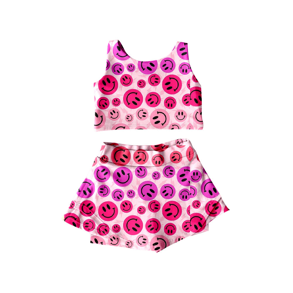 Preorder Baby Girl Sleeveless Smiles Tops Skorts Pink Set ( Moq 5 )