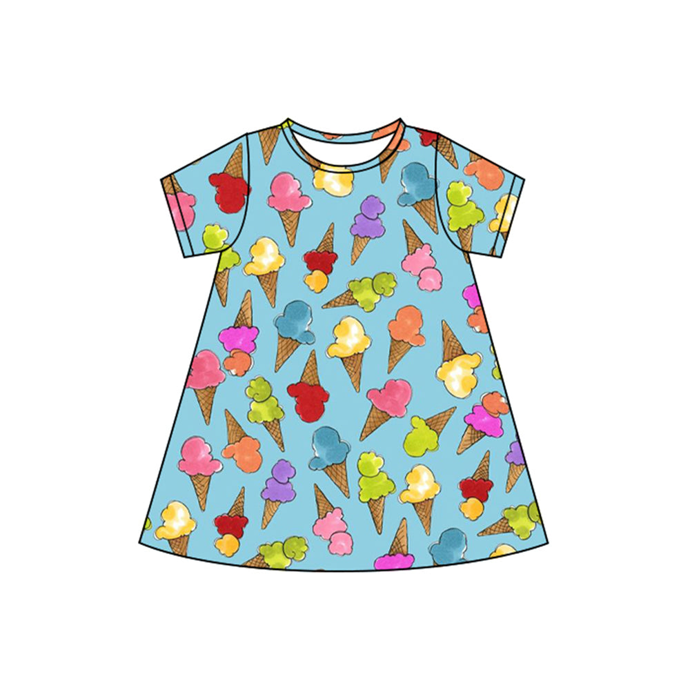 Preorder Baby Girl Short Sleeves Ice Cream Knee Length Dress ( Moq 5 )