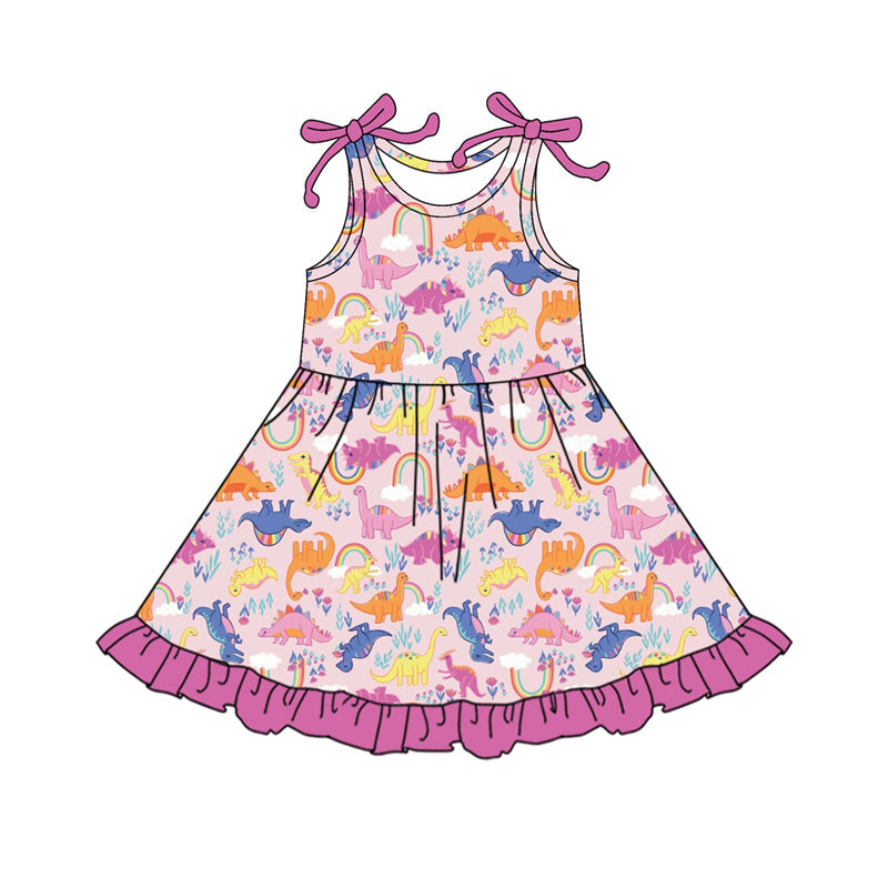 Preorder Baby Girl Straps Dinosaurs Knee Length Ruffle Dress ( Moq 5 )