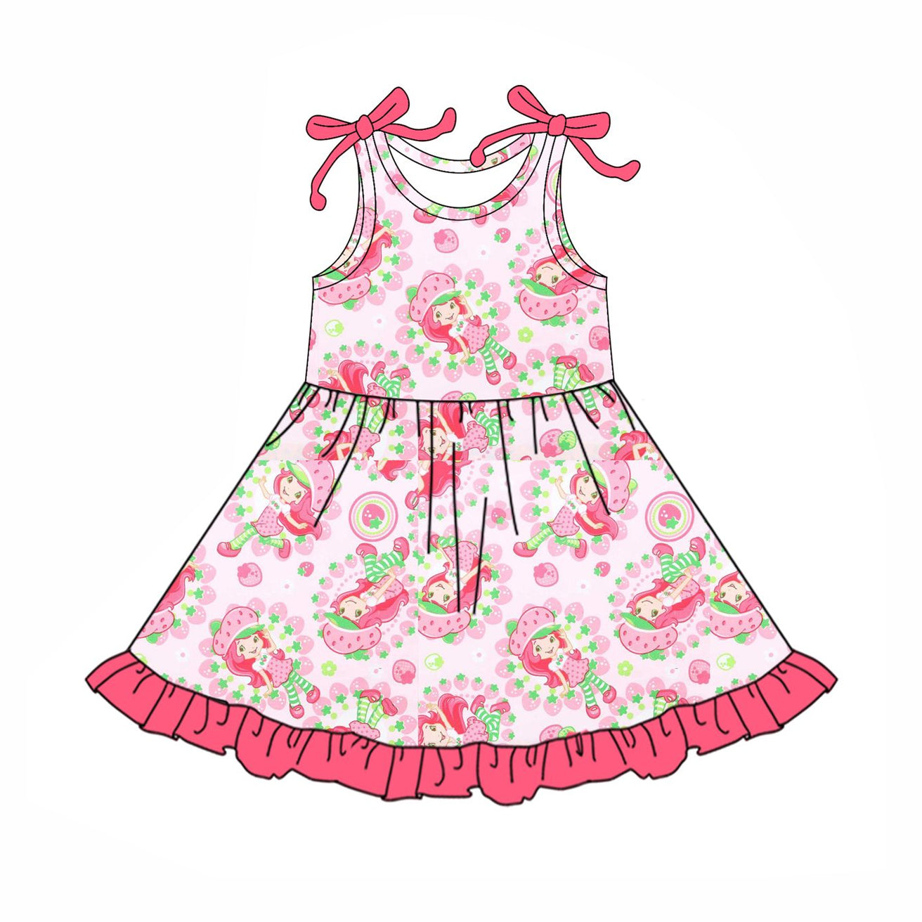 Preorder Baby Girl Sleeveless Strawberry Pink Knee Length Dress ( Moq 5 )