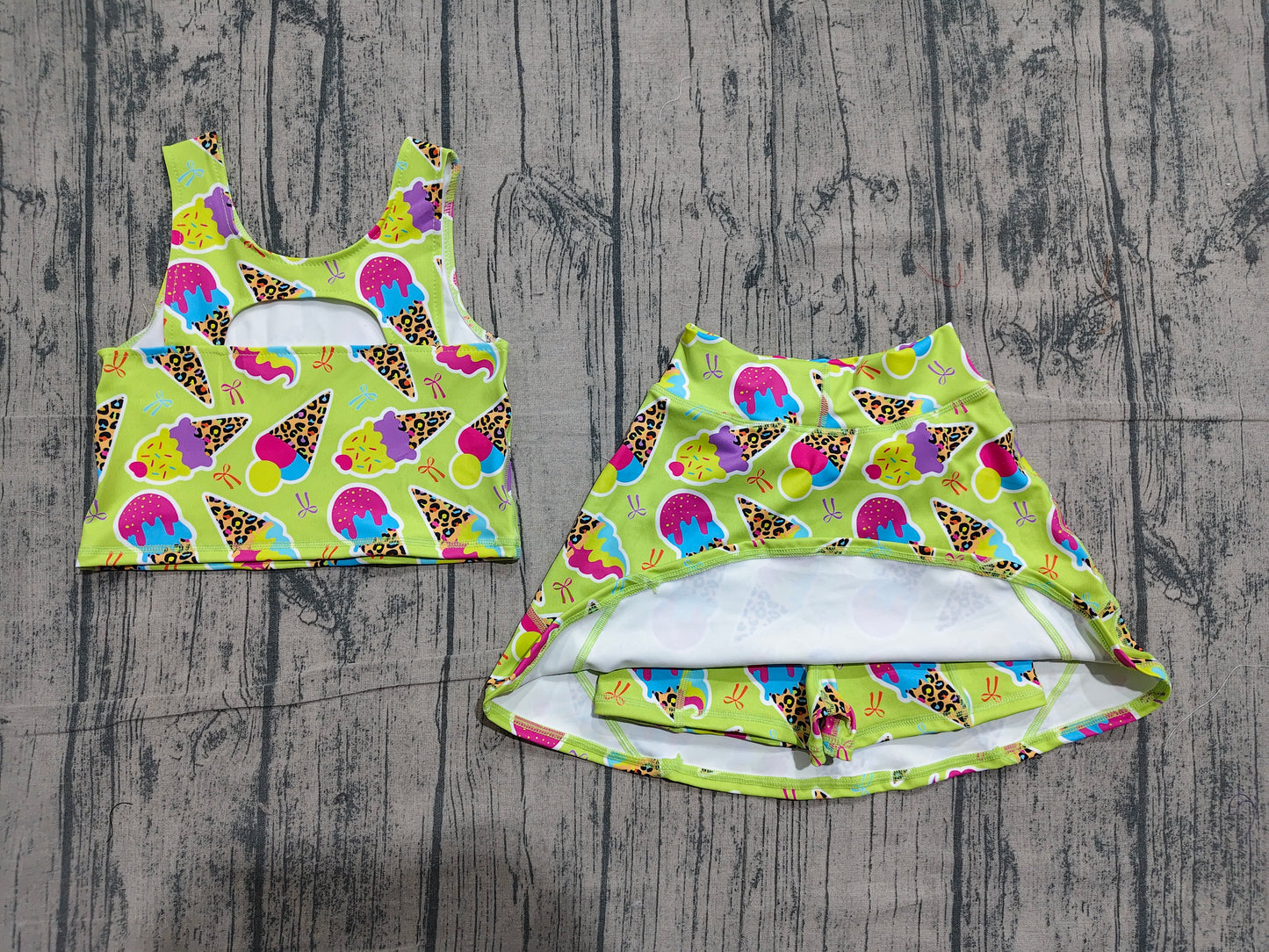Preorder Baby Girl Kids Sleeveless Popsicle Tops Skirt Shorts Yoga Active Green Outfit Clothes