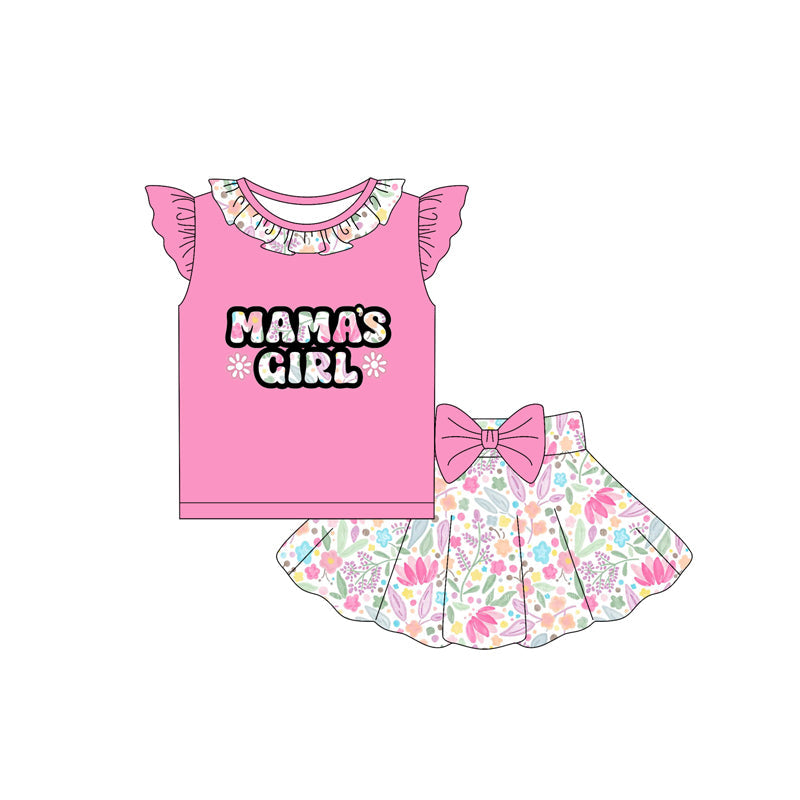 Preorder Baby Girl Short Sleeves Mama's Pink Tops Flower Skorts Set ( Moq 5 )