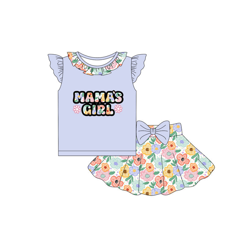Preorder Baby Girl Short Sleeves Mama's Purple Shirt Flower Skorts Set ( Moq 5 )