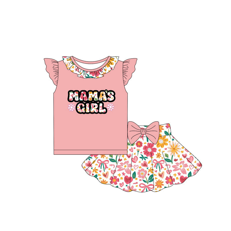 Preorder Baby Girl Short Sleeves Mama's Shirt Flower Bows Skorts Set ( Moq 5 )