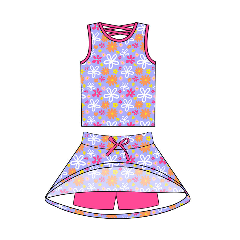Preorder Baby Girl Sleeveless Flower Tops Skort Set ( Moq 5 )
