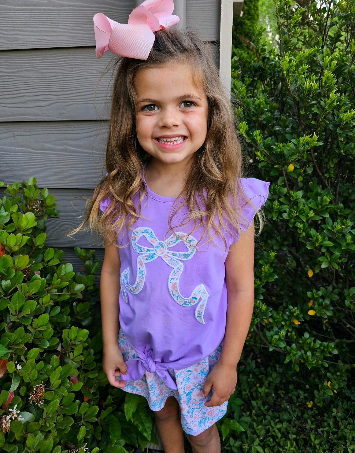 Preorder Baby Girl Short Sleeves Bow Purple Shirt Flower Skirt Set ( Moq 5 )