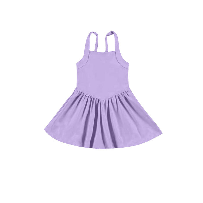 ( Moq 5 ) Preorder Baby Girl Lavender Strap Activity Wear Yoga Knee Length Dress