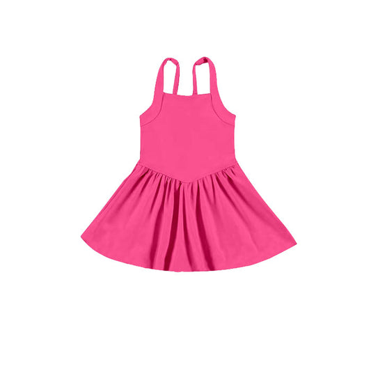( Moq 5 ) Preorder Baby Girl Hot Pink Strap Activity Wear Yoga Knee Length Dress