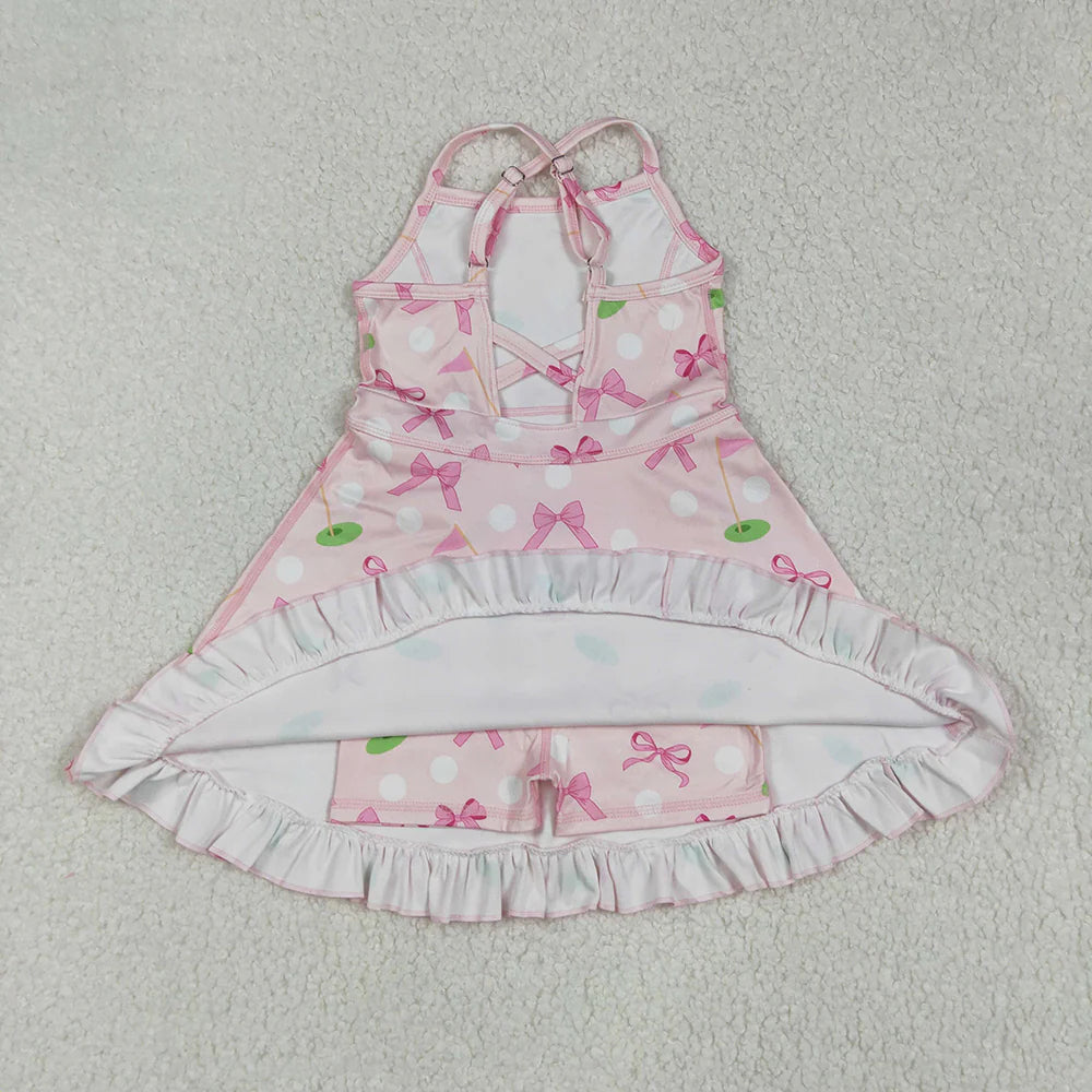 Sibling Baby Girls Kids Sleeveless Bows Team Shorts Knee Length Dresses Pink Clothes RTS