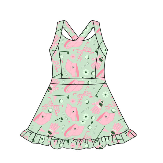 ( Moq 5 ) Preorder Baby Girl Straps Green Golf Hats Activity Wear Yoga Knee Length Dress