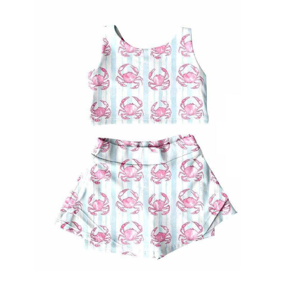 ( Moq 5 ) Preorder Baby Girl Sleeveless Crabs Vest Tops Skorts Yoga Active Set