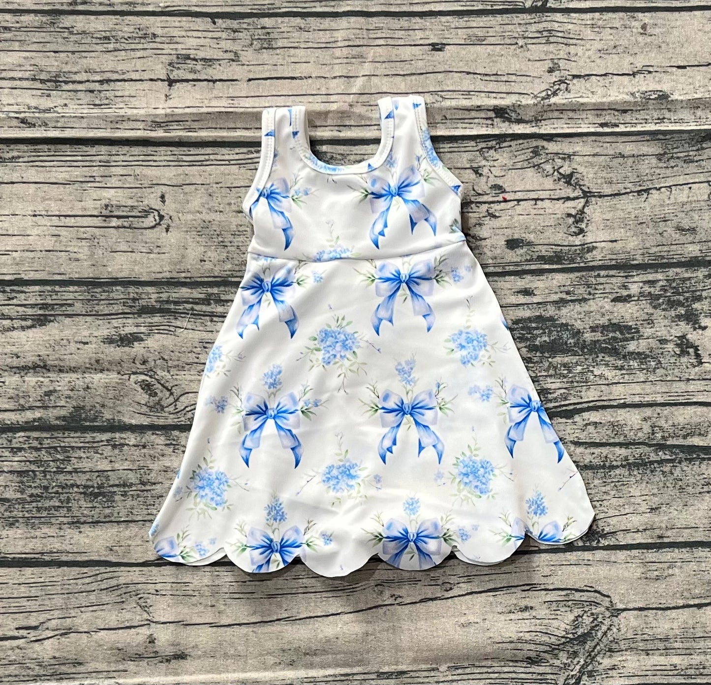 Baby Girl Sleeveless Blue Bows Flower Yoga Active Knee Length Skort Dress RTS