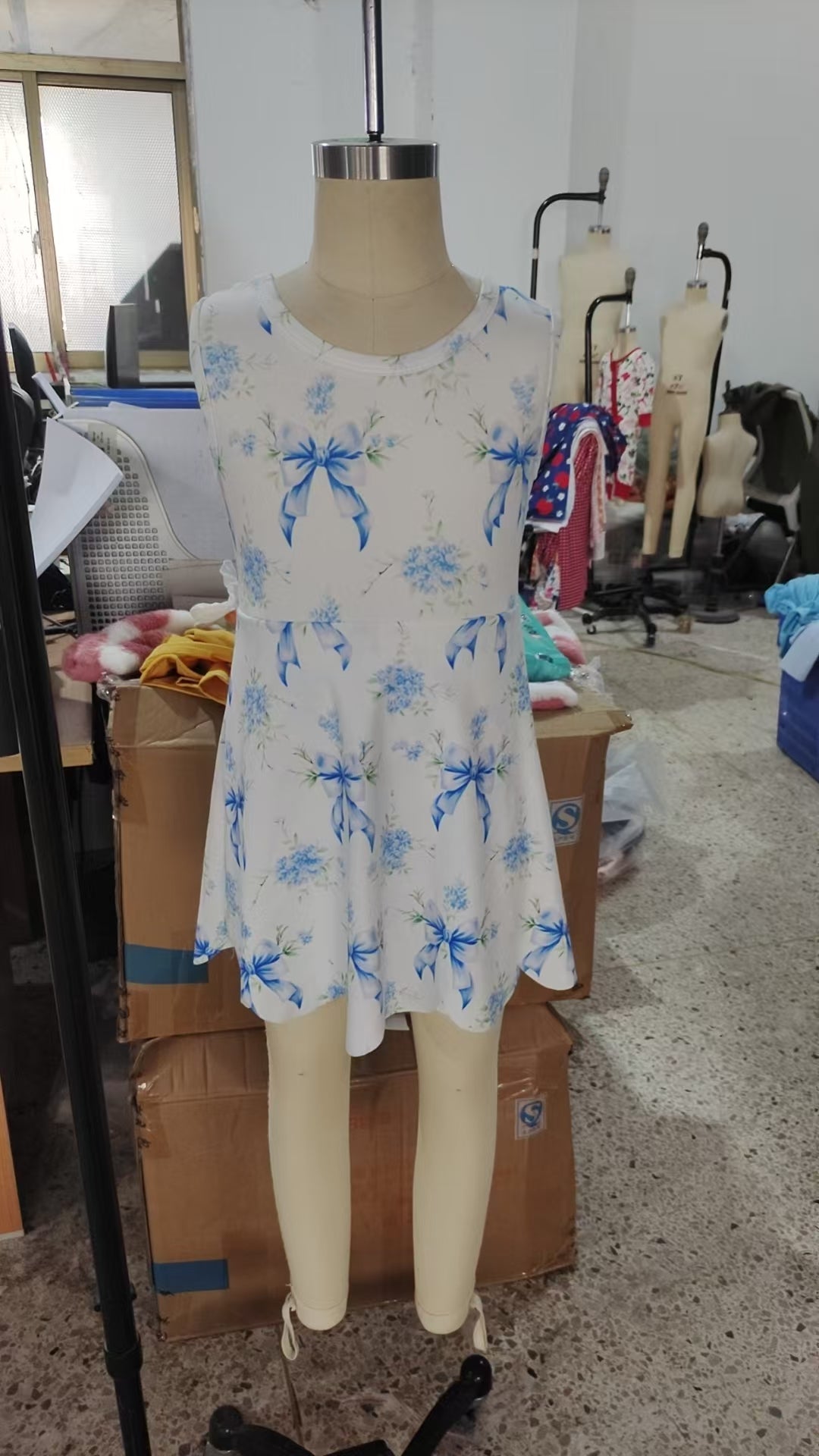 Baby Girl Sleeveless Blue Bows Flower Yoga Active Knee Length Skort Dress RTS
