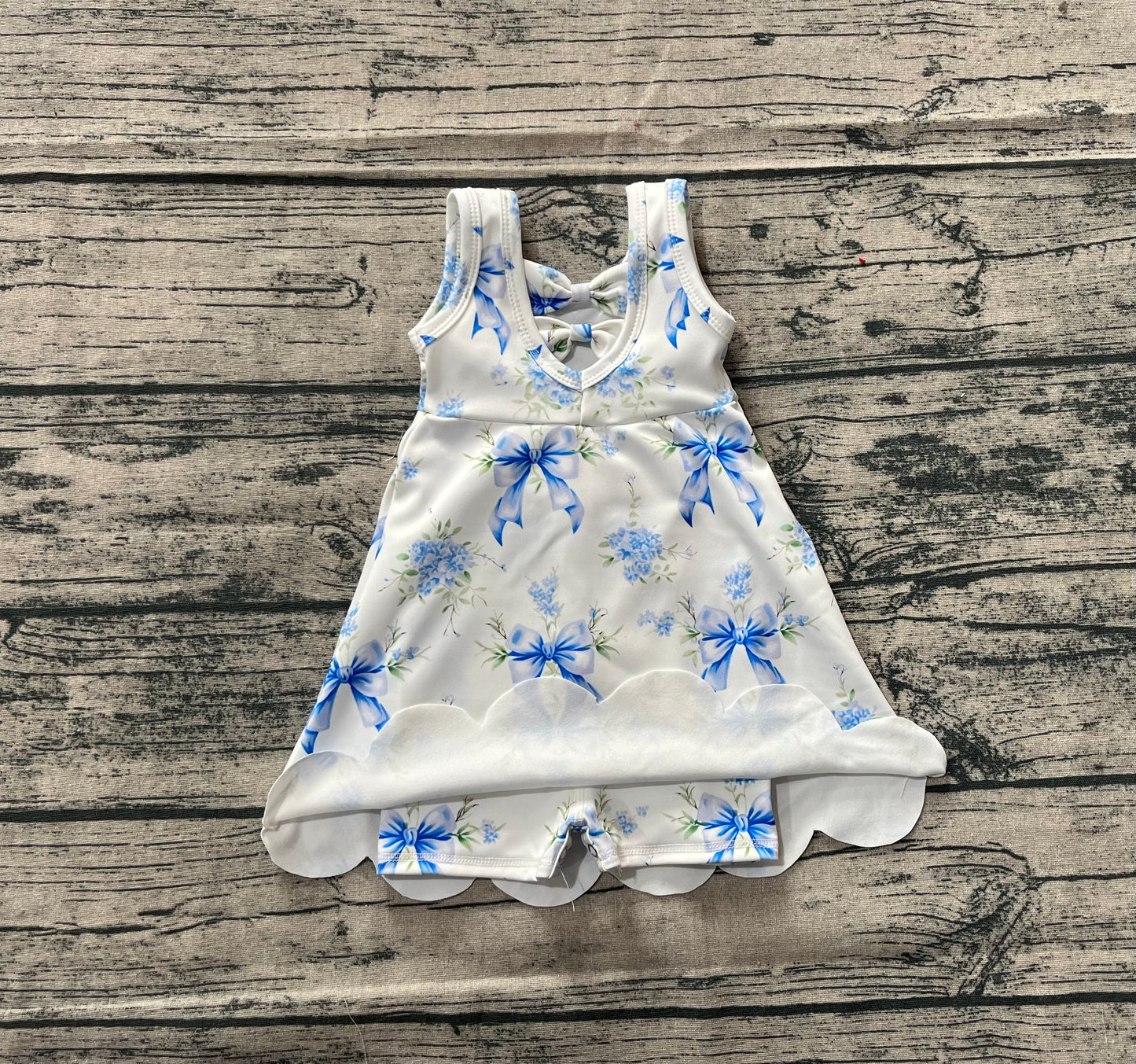 Baby Girl Sleeveless Blue Bows Flower Yoga Active Knee Length Skort Dress RTS