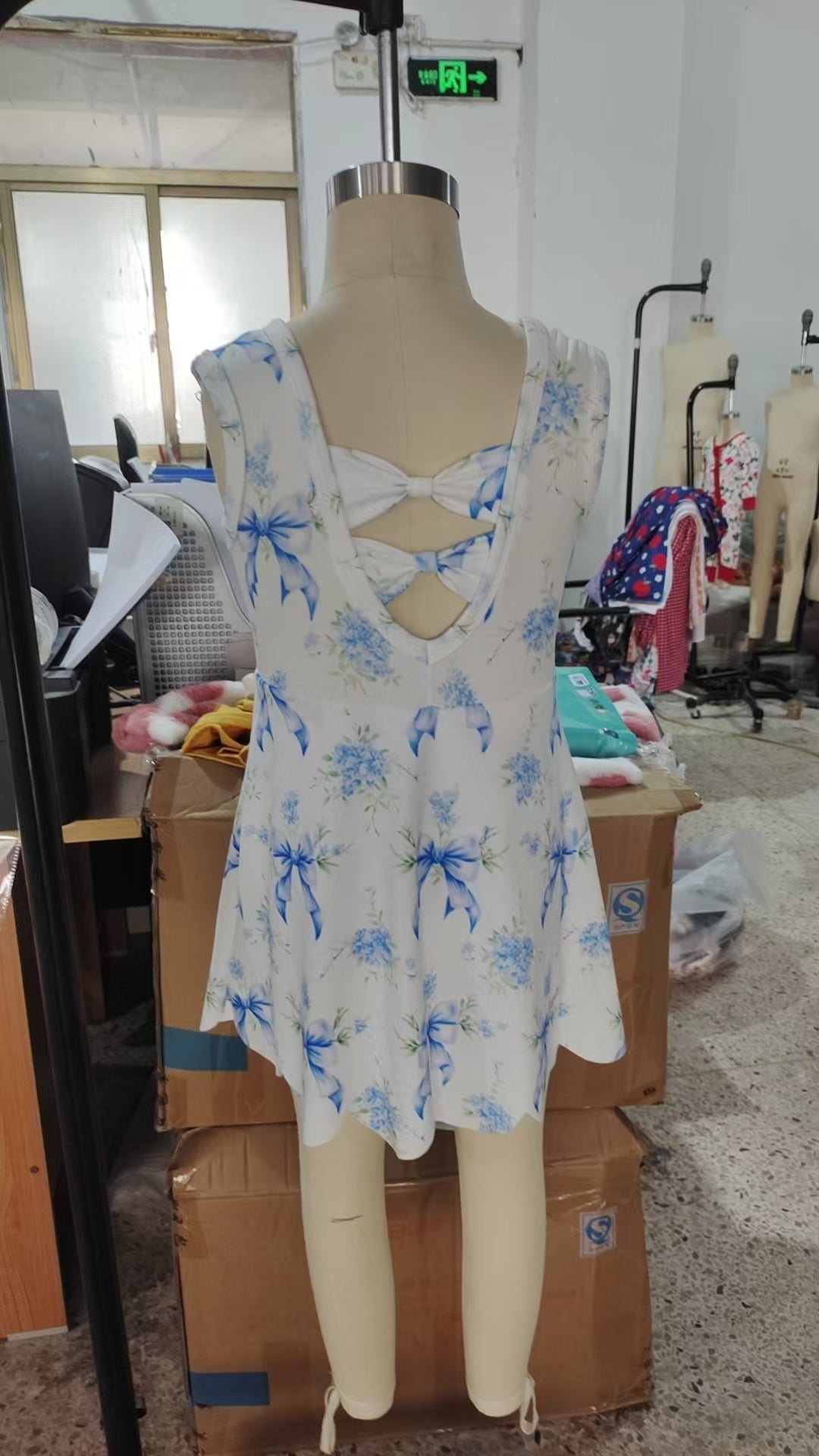Baby Girl Sleeveless Blue Bows Flower Yoga Active Knee Length Skort Dress RTS