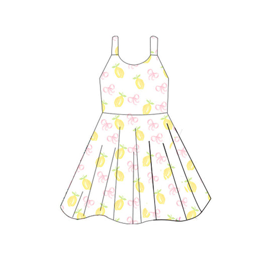 ( Moq 5 ) Preorder Baby Girl Sleeveless Lemons Bows Knee Length Dress